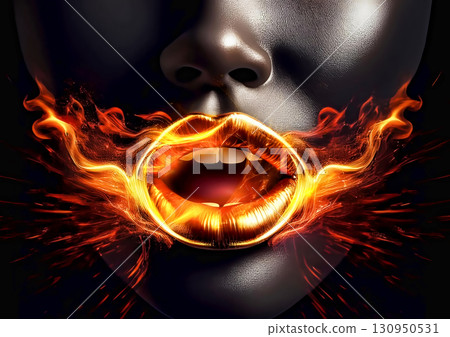 Image effect of flame on woman's lips in hotness concept 130950531