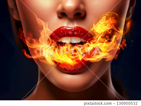 Image effect of flame on woman's lips in hotness concept 130950532