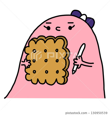 Cartoon Pink Girl with Biscuit Cartoon Pink Girl with Biscuit 130950539