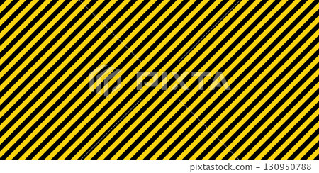 Warning sign with yellow and black diagonal lines. Attention, danger or caution symbol. Construction site signage, road safety notice, hazard banner, security alert shield. Vector illustration 130950788
