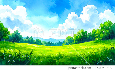 Summer sky and grassland, blue sky and grassland, Generative AI AI images Summer sky and grassland, blue sky and grassland, Generative AI AI images 130950809