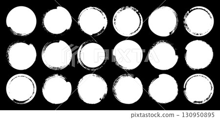 Grunge circles, brush strokes, lines, ink smudges, hand-drawn scribble shapes. Handmade sketchy marks, acrylic stains, charcoal streaks. Paint textures, dry brush effect. Vector illustration 130950895
