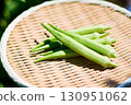 White okra, fresh vegetables served on a bamboo basket 130951062