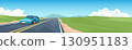 Landscape of sedan car on straight path ahead of the asphalt road.  130951183