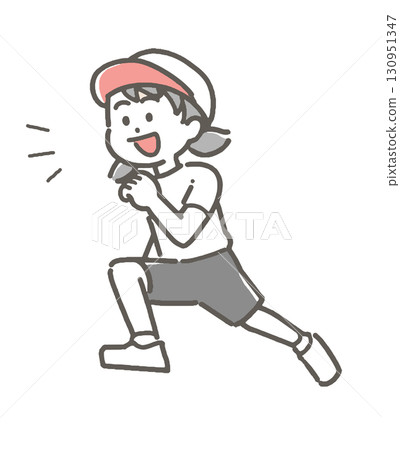 一個穿著運動服的女孩微笑著奔跑 一個穿著運動服的女孩微笑著奔跑 130951347