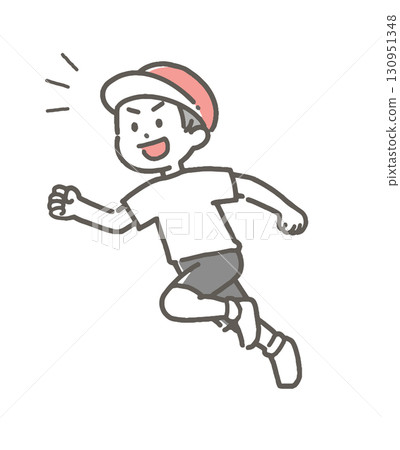 一個穿著運動服的男孩微笑著奔跑 一個穿著運動服的男孩微笑著奔跑 130951348