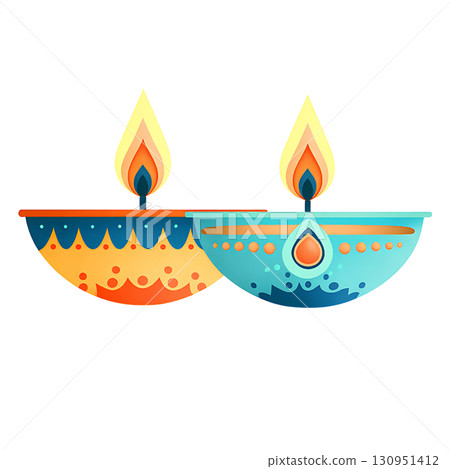Diwali oil lamp candle festive teal orange Diwali oil lamp candle festive teal orange 130951412