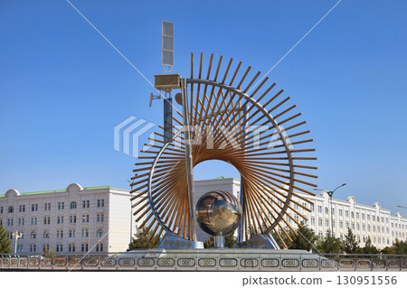 Ashgabat, Turkmenistan - August 20, 2022: Monument to new global technologies in capital of Turkmenistan. Ashgabat, Turkmenistan - August 20, 2022: Monument to new global technologies in capital of Turkmenistan. 130951556
