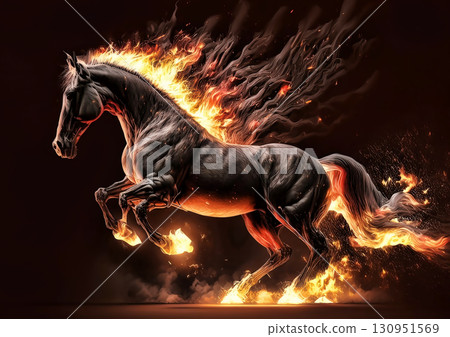 3d illustration of a flaming horse 130951569