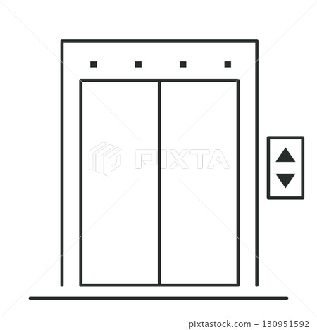 Elevator icon line lift way up and down lobby hall sign, Simple symbol. Passenger elevator, slide door. Elevator icon line lift way up and down lobby hall sign, Simple symbol. Passenger elevator, slide door. 130951592