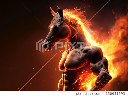 3d illustration of a burning fiery horse 3d illustration of a burning fiery horse 130951693