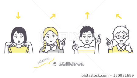 指向各個方向的兒童的插圖素材 130951699