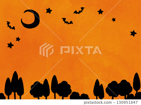 Halloween forest and bats flying in the starry sky 130951847