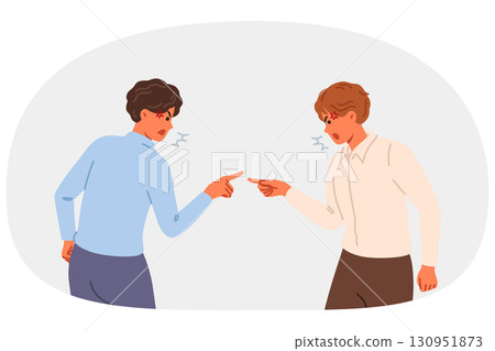 Quarrel office clerks finding out reasons for company low profits and shouting pointing fingers Quarrel office clerks finding out reasons for company low profits and shouting pointing fingers 130951873