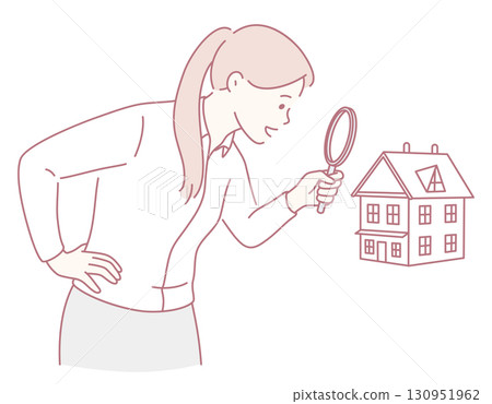 Conducting a thorough inspection of a house using a magnifying glass for detailed analysis 130951962