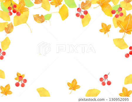 Watercolor style autumn background illustration of red berries and fallen leaves Watercolor style autumn background illustration of red berries and fallen leaves 130952095