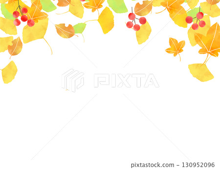 Watercolor-style background material of red berries and fallen leaves Watercolor-style background material of red berries and fallen leaves 130952096