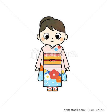 Illustration of a girl in a four-piece kimono (color) for Shichi-Go-San and New Year's celebrations Illustration of a girl in a four-piece kimono (color) for Shichi-Go-San and New Year's celebrations 130952150
