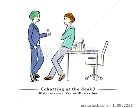 Business people chatting at their desks | Business scene 130952228
