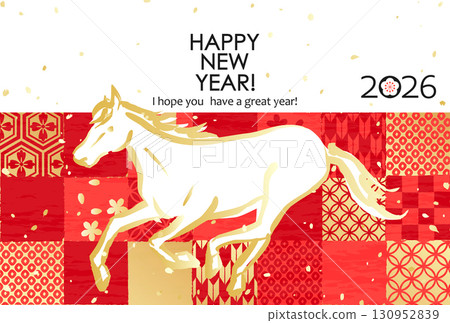 2026日本新年材料：馬的格子圖案 130952839