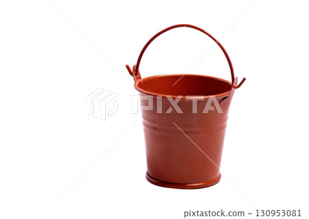 Red tin bucket solated on white background. 130953081