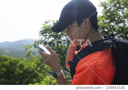 man enjoying climbing man enjoying climbing 130953185