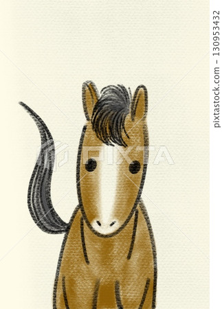 Umadosi New Year's card, simple hand-drawn illustration, chestnut-colored horse, white nose Umadosi New Year's card, simple hand-drawn illustration, chestnut-colored horse, white nose 130953432
