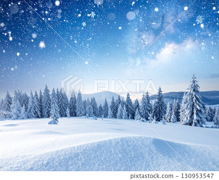 白雪覆蓋的森林，雪原插圖 130953547