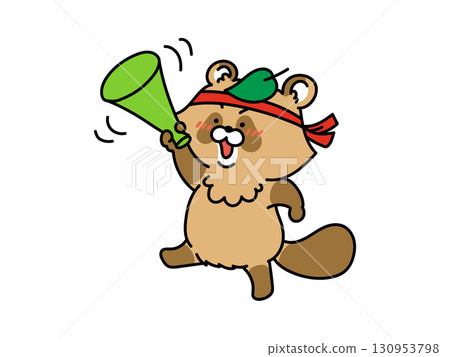Tanuki cheering with a megaphone Tanuki cheering with a megaphone 130953798