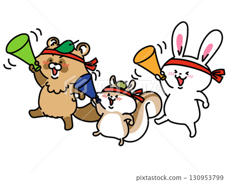 Rabbit Tanuki cheering on the Christ Trio with a megaphone 130953799