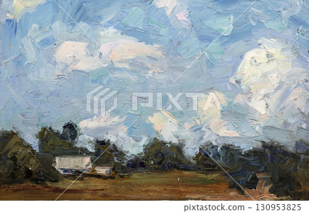 landscape, oil painting, handmade drawing 130953825