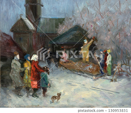 landscape, oil painting, handmade drawing 130953831