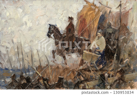 landscape, oil painting, handmade drawing 130953834