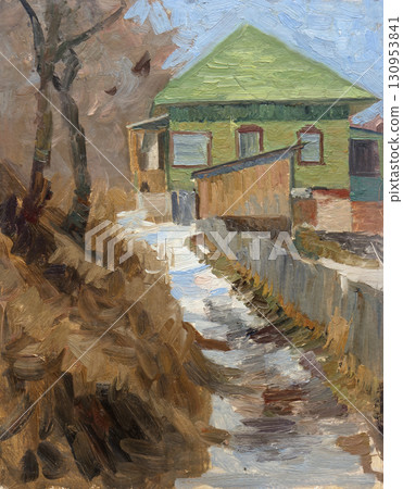 landscape, oil painting, handmade drawing landscape, oil painting, handmade drawing 130953841