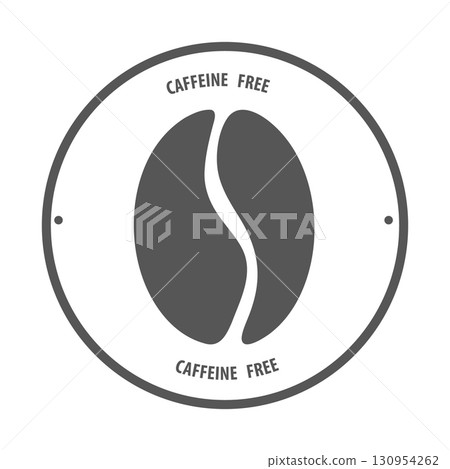 Caffeine free icon. Line circle with coffee bean silhouette. Badge, seal outline. Emblem simple composition on products 130954262