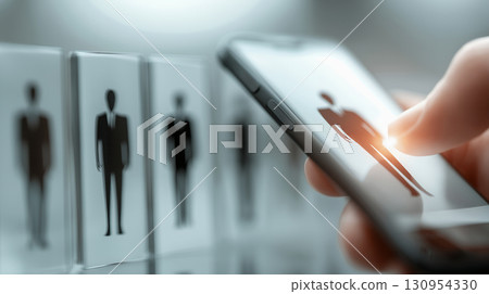 數位時代的概念與智慧型手機上選擇的人物輪廓 130954330