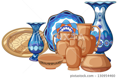 Traditional Middle Eastern Pottery and Decorative Ceramic Vessels Traditional Middle Eastern Pottery and Decorative Ceramic Vessels 130954460