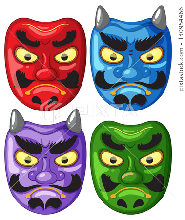 Colorful Oni Demon Masks Vector Illustration Set 130954466