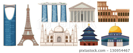 Iconic Global Landmarks Vector Illustration 130954467