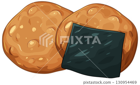 Japanese Rice Crackers with Seaweed Vector Illustration Japanese Rice Crackers with Seaweed Vector Illustration 130954469
