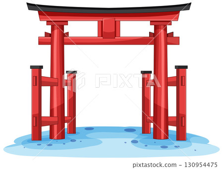 Traditional Japanese Torii Gate Over Water Vector Illustration 130954475