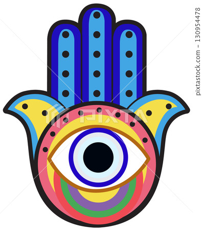 Colorful Hamsa Hand with Central Eye Symbol 130954478
