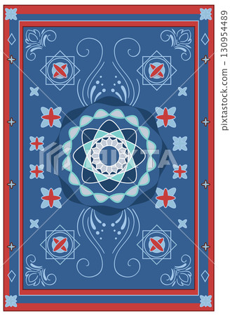Geometric Middle Eastern Pattern in Blue and Red Tones Geometric Middle Eastern Pattern in Blue and Red Tones 130954489