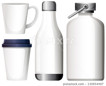 Reusable Drinkware and Bottles Vector Set on White Background 130954497