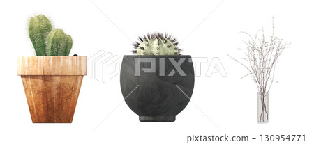 decorative flower in a pot isolate on a transparent background, 3D illustration, cg render 130954771