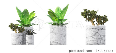 decorative flower in a pot isolate on a transparent background, 3D illustration, cg render 130954783
