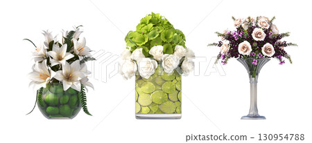 decorative flower in a pot isolate on a transparent background, 3D illustration, cg render 130954788