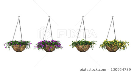 decorative flower in a pot isolate on a transparent background, 3D illustration, cg render 130954789