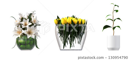 decorative flower in a pot isolate on a transparent background, 3D illustration, cg render 130954790