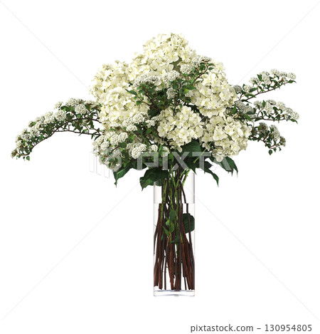 decorative flower in a pot isolate on a transparent background, 3D illustration, cg render 130954805